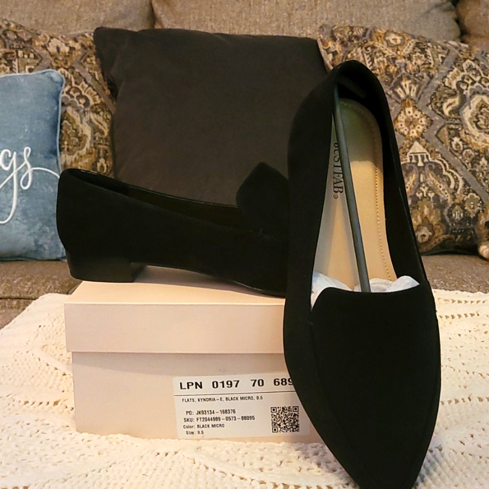 Black micro suede flats